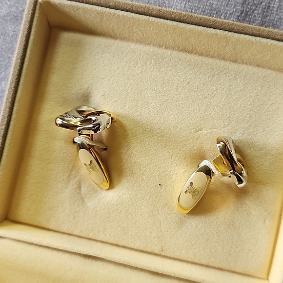 NIB Celine Gold Silver Square Cufflink Button - Picture 5 of 6